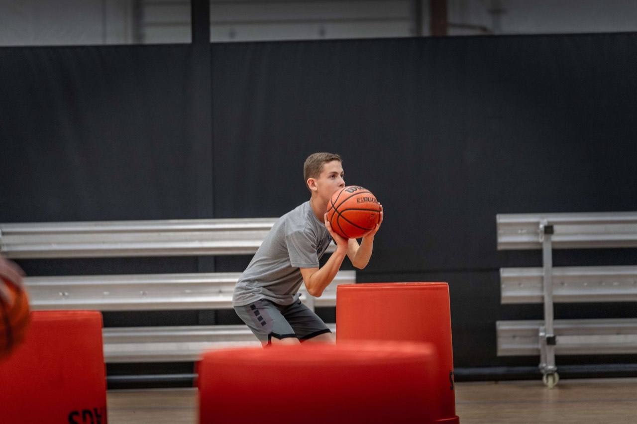 Idaho Stags player practices shooting form during a training session