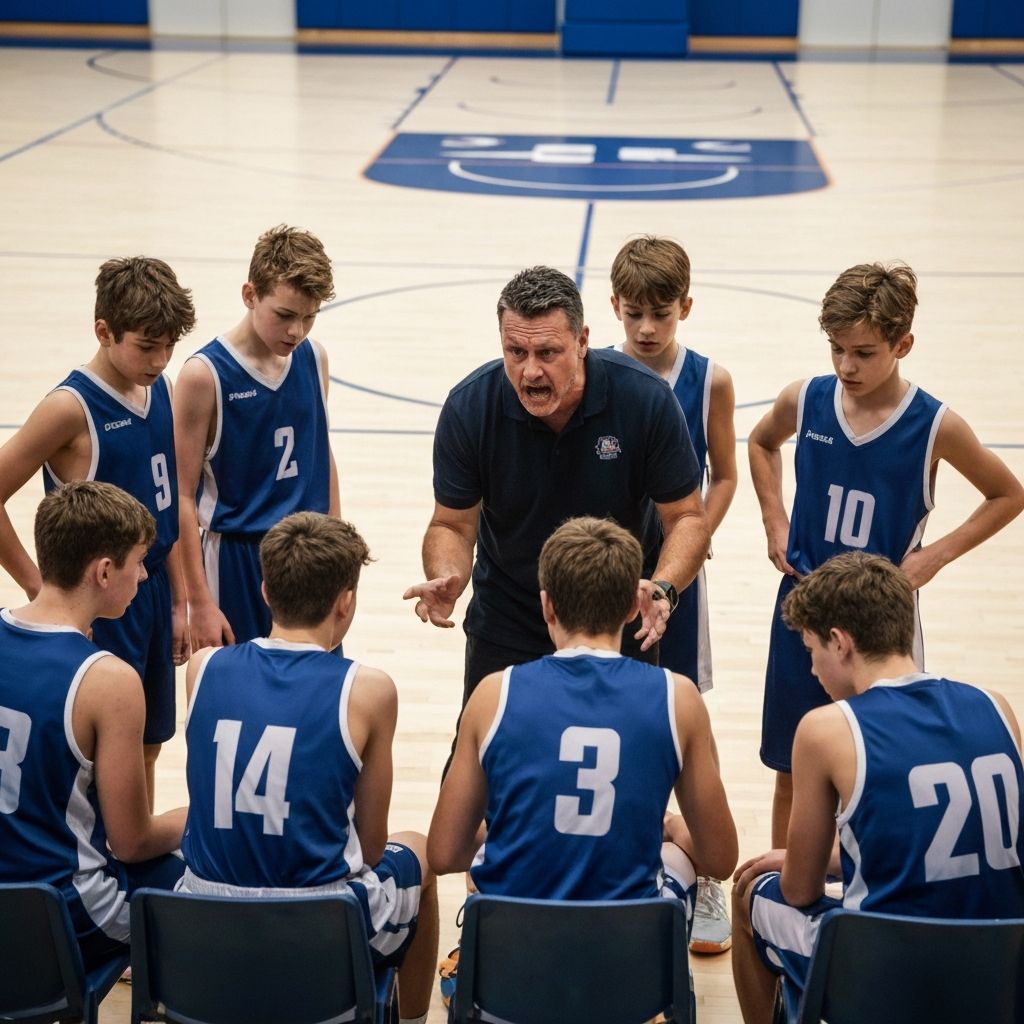 Team huddle with coach during timeout